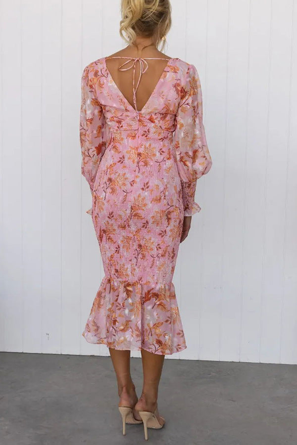 Garden Gathering Floral Smocked Waist Midi Dress | Consonak