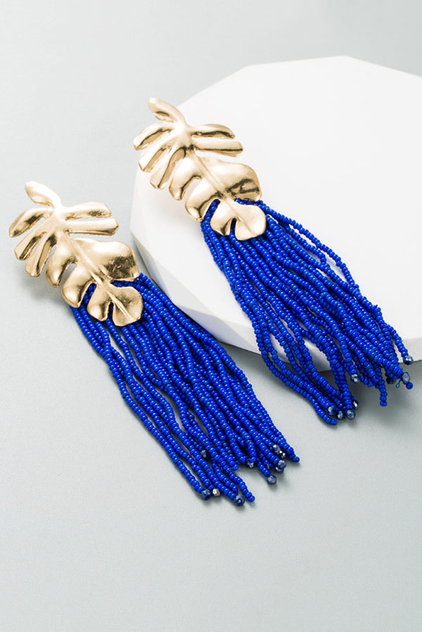 Bohemian Handmade Rice Bead Tassel Long Earrings-consonak