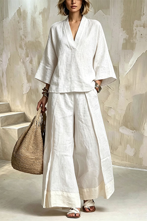Minimalist V-Neck Linen Co-ord Set-Consonak
