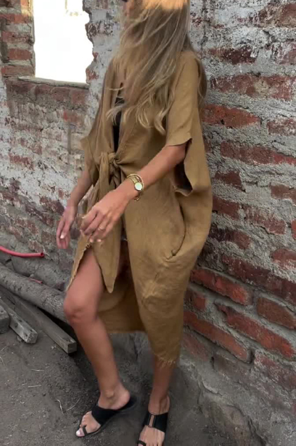 Solid Color Loose Knotted Casual Kimono-consonak