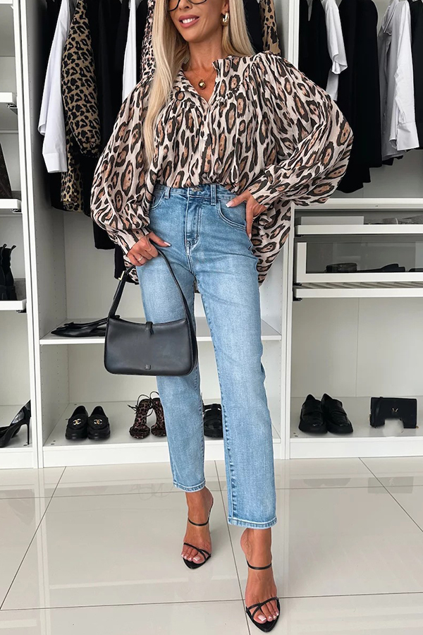 Leopard Print Loose Long Sleeve Casual Shirt-consonak