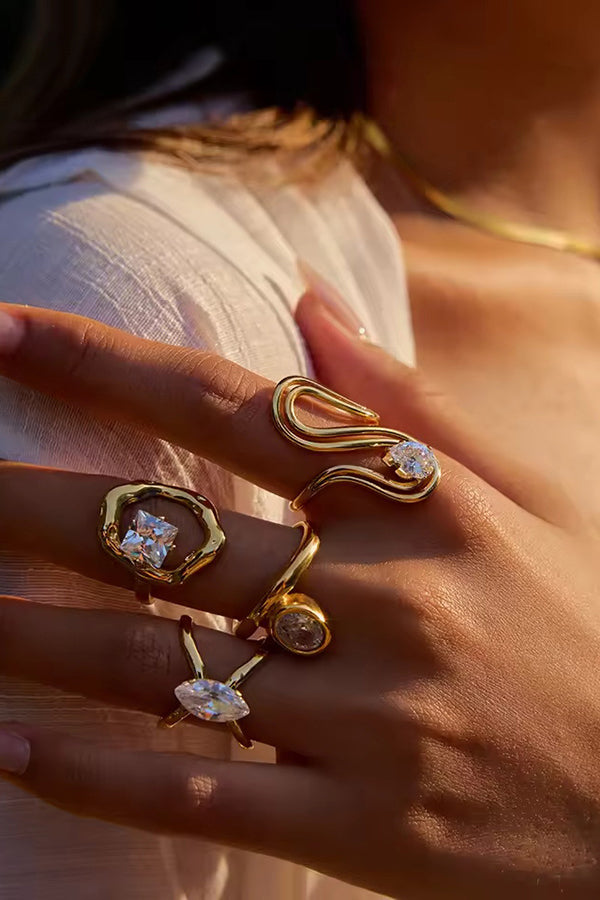 Elegant Zircon Geometric Titanium Steel Ring-consonak