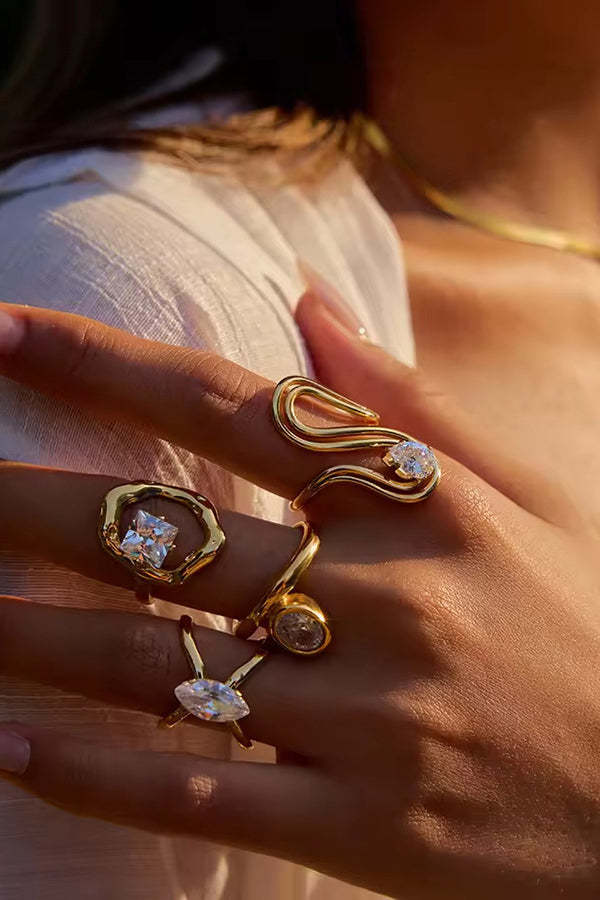 Elegant Zircon Geometric Titanium Steel Ring-consonak