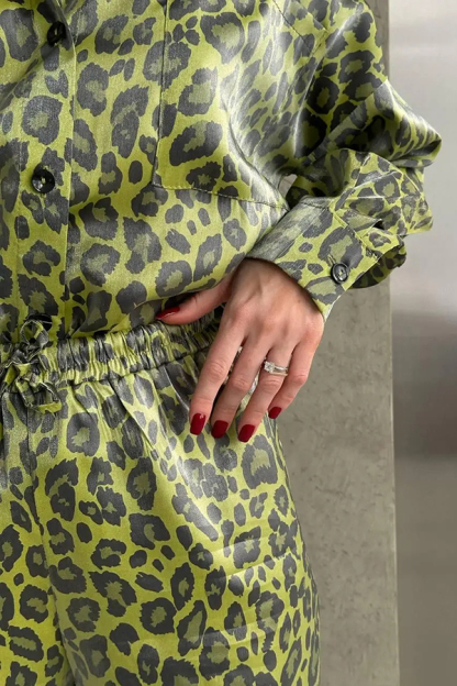 Leopard Print Long-sleeved Casual Top and Loose Elastic Waist Tie Pants Set-consonak