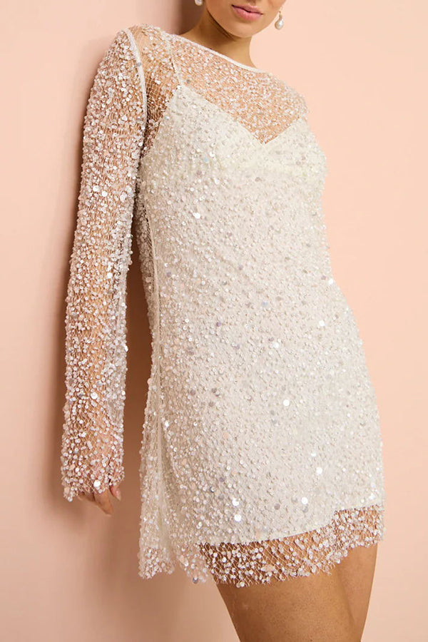 Sparkle and Shine Sequins and Pearls Fabric Mini Dress with Separate Slip-consonak