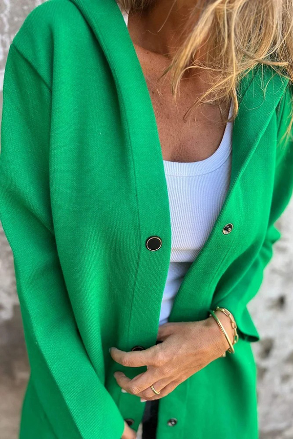 Solid Color Casual Long Sleeve Single Breasted Hooded Jacket-consonak