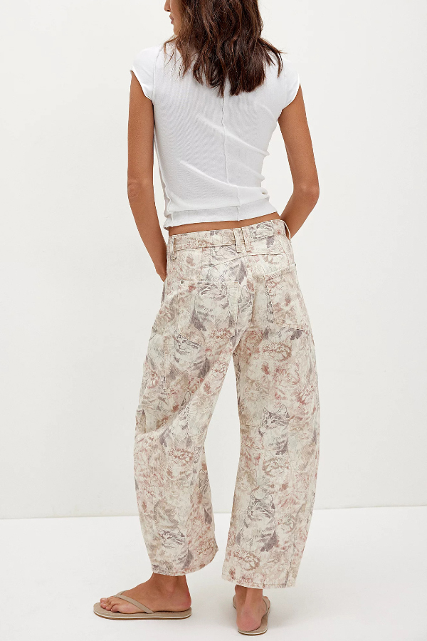 Fashionable Printed Casual Loose Mid-rise Pocket Leg Jeans