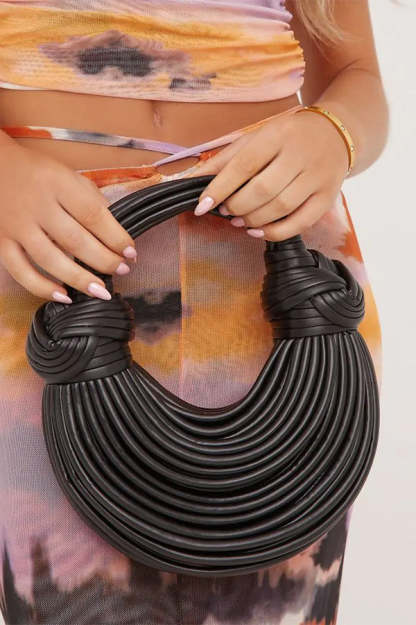 Faux Leather Knotted Detail Lace-up Shoulder Bag-consonak