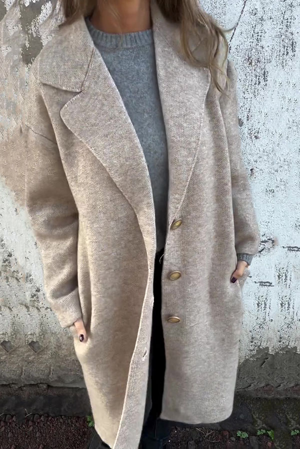Solid Color Lapel Long Sleeve Loose Casual Jacket-consonak