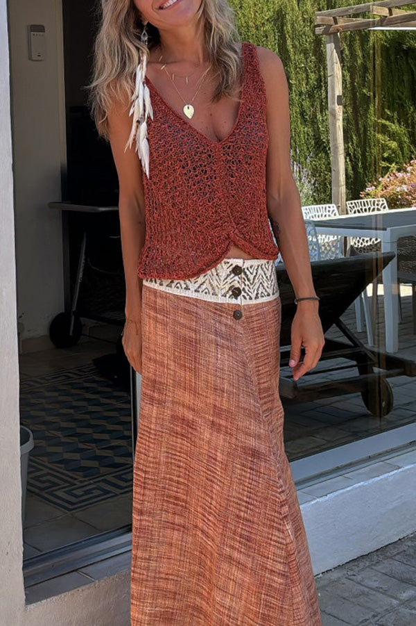 Malibu Knit V-neck Hollow Out Twist Loose Tank-consonak