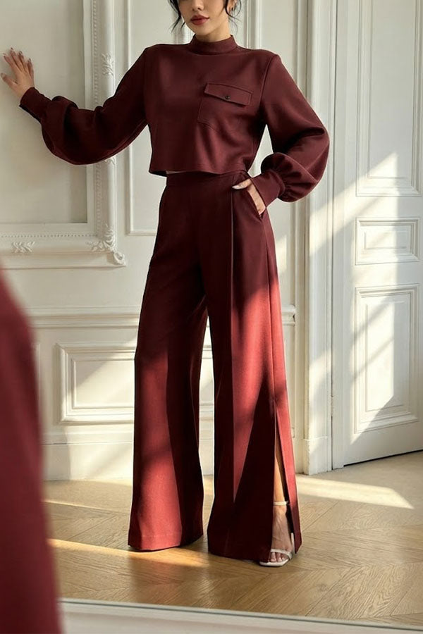 The Ultimate Chic Matching Set: Crop Top & Wide-Leg Pants-Consonak