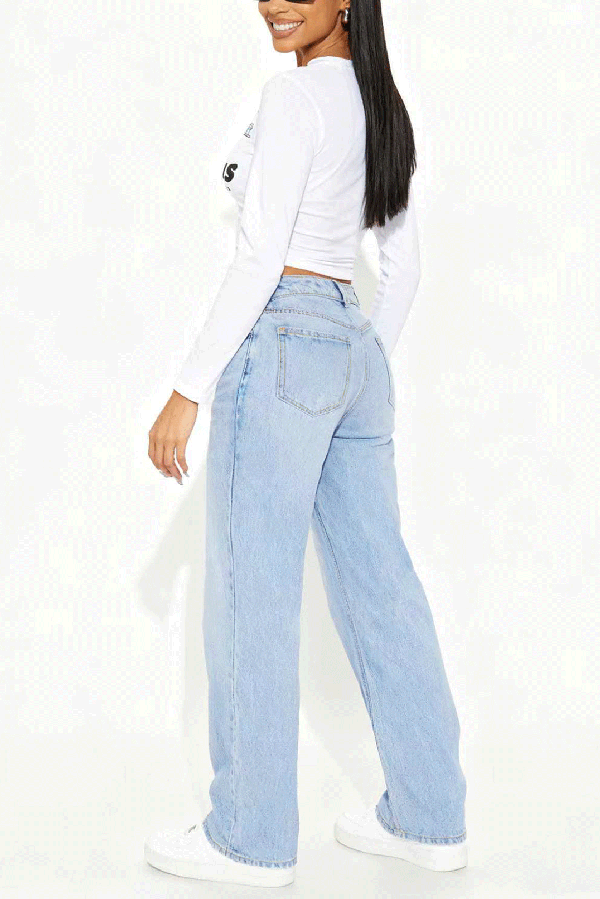 Stylish Ripped Casual Pocket Loose Wide-leg Jeans