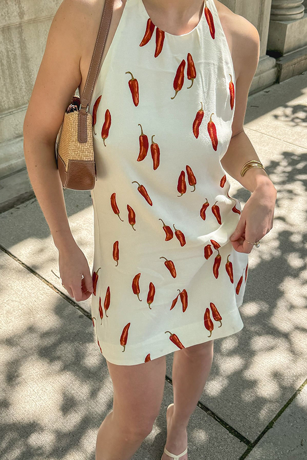 Spicy Summer Chili Pepper Unique Print Soft Fabric Halter Loose Mini Dress-consonak
