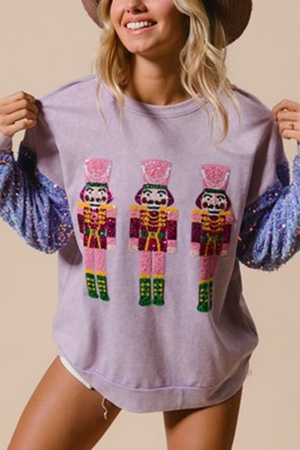 Christmas Casual Loose Round Neck Sequined Sleeve Sweatshirt | Consonak
