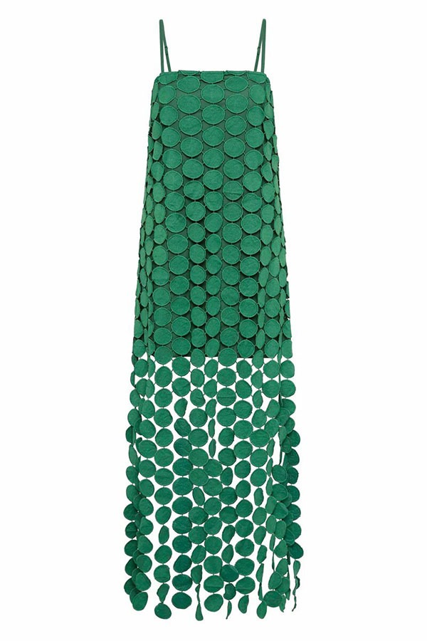 Juju Embroidered Cutout Polka Dots Square Neck Tassel Hem Slip Maxi Dress-consonak