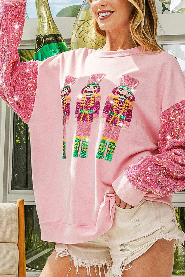 Christmas Casual Loose Round Neck Sequined Sleeve Sweatshirt | Consonak