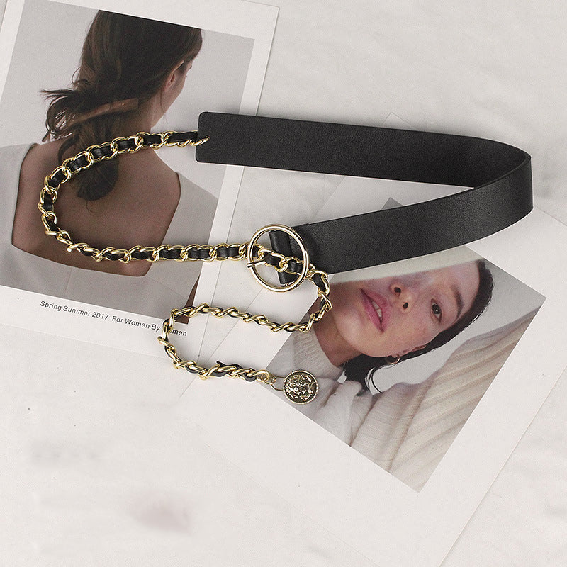 Retro Fashion Pu Leather Chain Belt-consonak