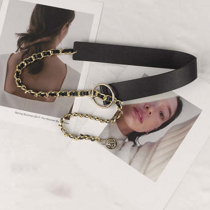 Retro Fashion Pu Leather Chain Belt-consonak