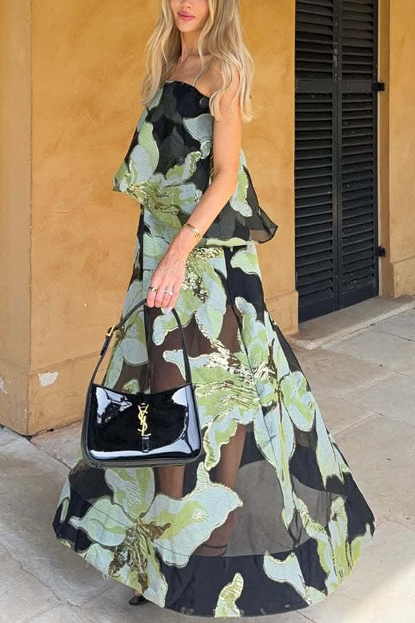 Effortlessly Romantic Floral Print Tiered Slip Square Neck A-line Maxi Dress