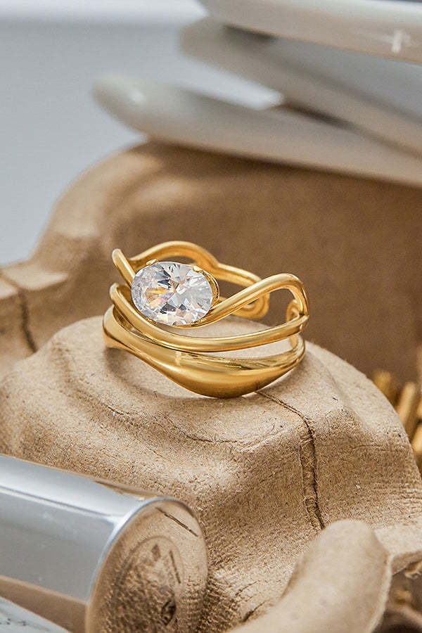 Elegant Zircon Geometric Titanium Steel Ring-consonak