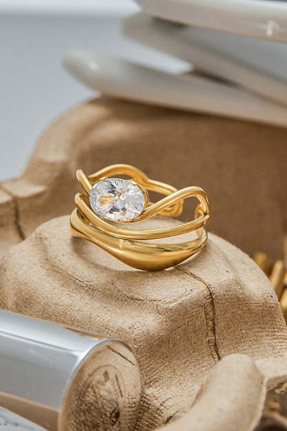 Elegant Zircon Geometric Titanium Steel Ring-consonak