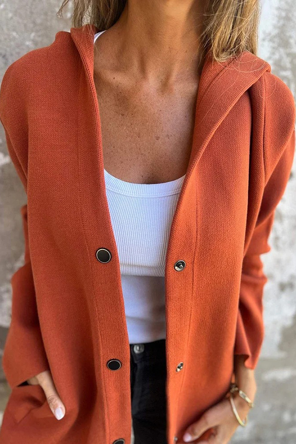 Solid Color Casual Long Sleeve Single Breasted Hooded Jacket-consonak