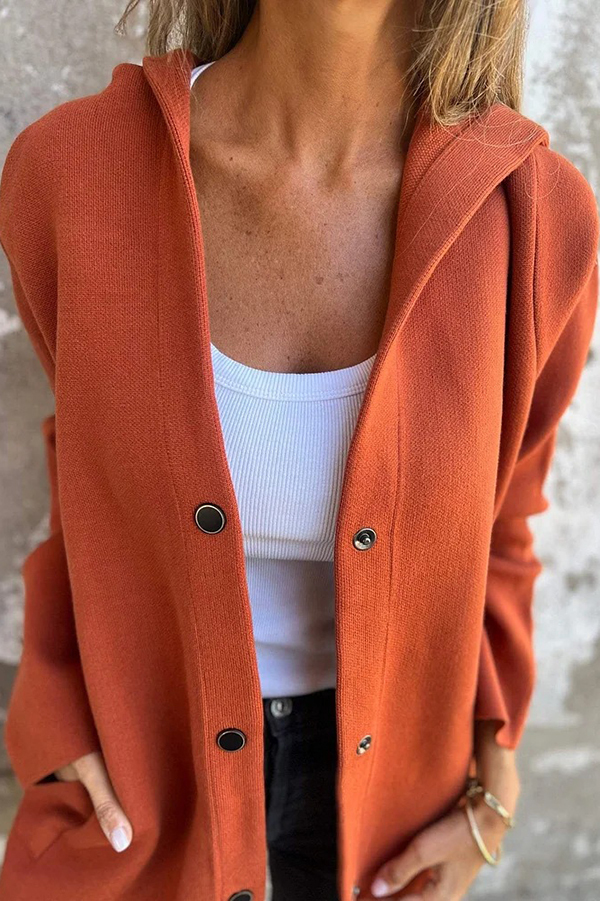 Solid Color Casual Long Sleeve Single Breasted Hooded Jacket-consonak