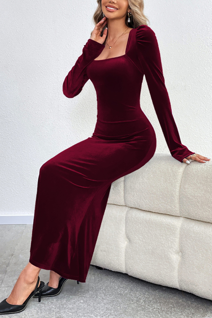 Velvet Long-sleeved Sexy Backless Slim Fit Fishtail Maxi Dress-consonak