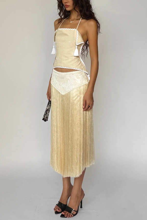 Stylish Halter Neck Lace Up Tassel Pendant Backless Top | Consonak