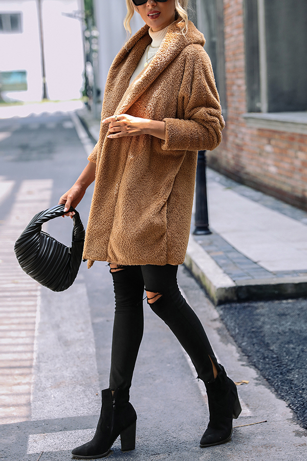 Solid Color Double-faced Velvet Casual Loose Long Coat-consonak