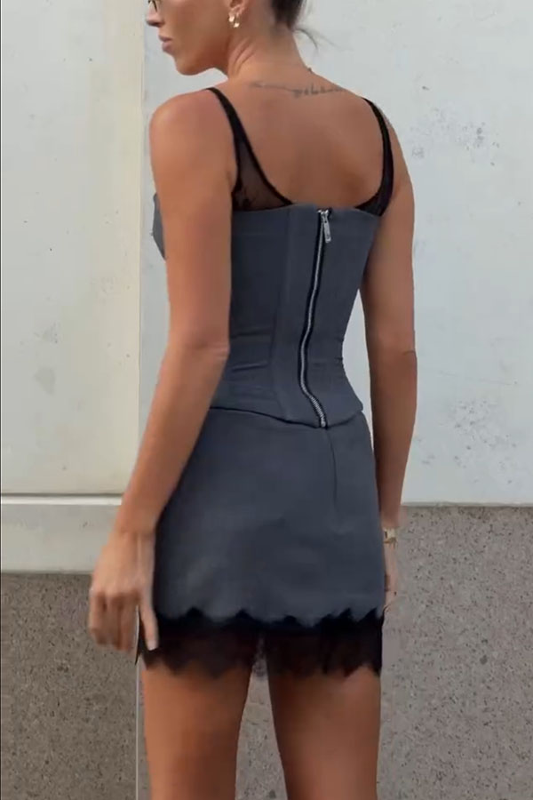 City Enchantment Lace-Strap Back Zipper Corset Top