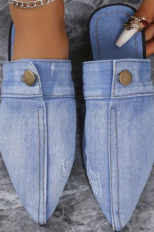 Casual Flat Pointed Toe Denim Slippers-consonak