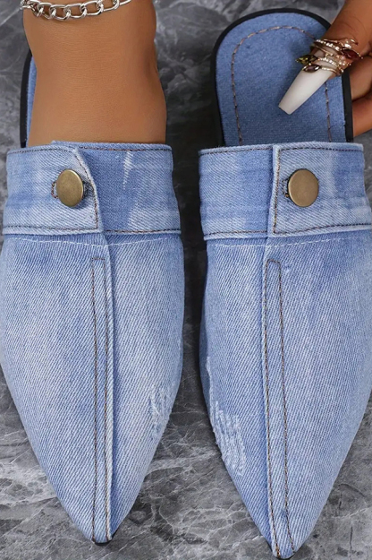 Casual Flat Pointed Toe Denim Slippers-consonak