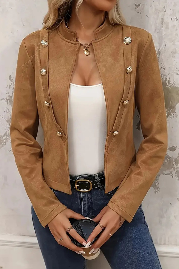 Vintage Solid Double Breasted Embellished Jacket | Consonak
