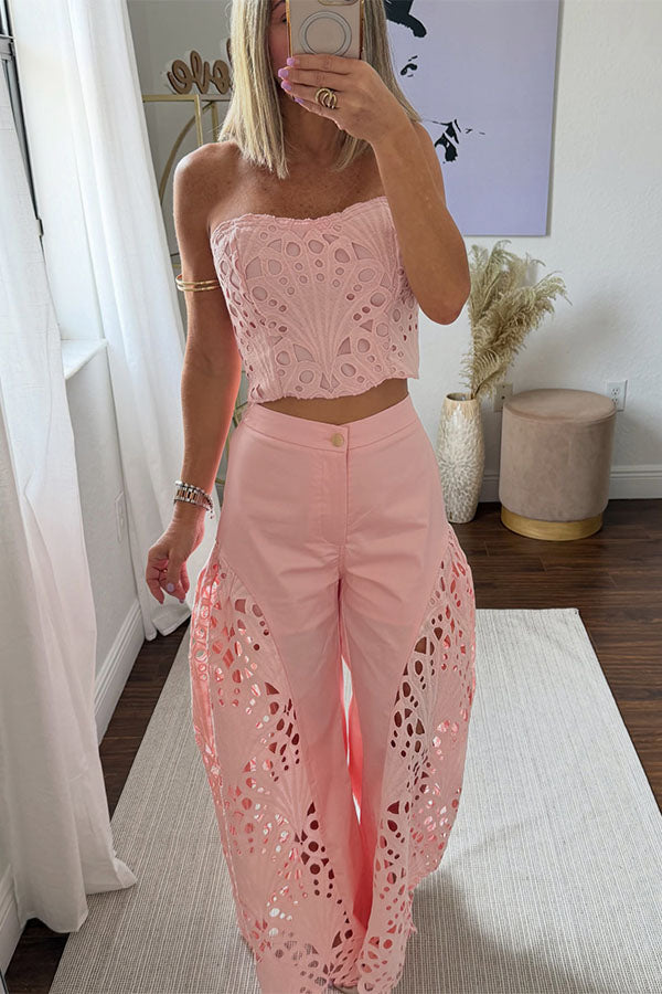 Sienna Embroidered Cut-Out Palazzo Pants Two-Piece Set-Consonak