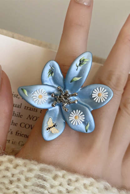 Colorful Dopamine Haze Blue Hand-painted Ring-consonak