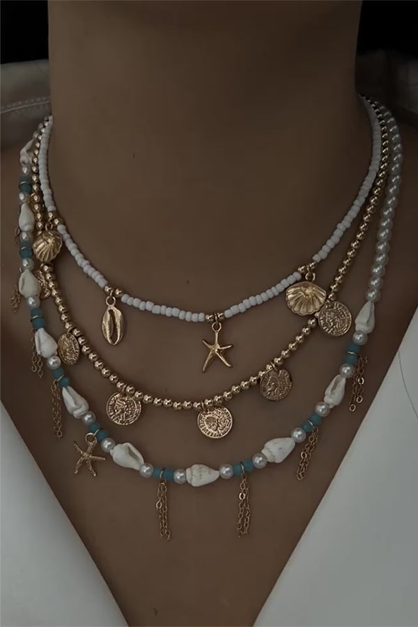 Holiday Style Conch and Starfish Stacking Necklace | Consonak