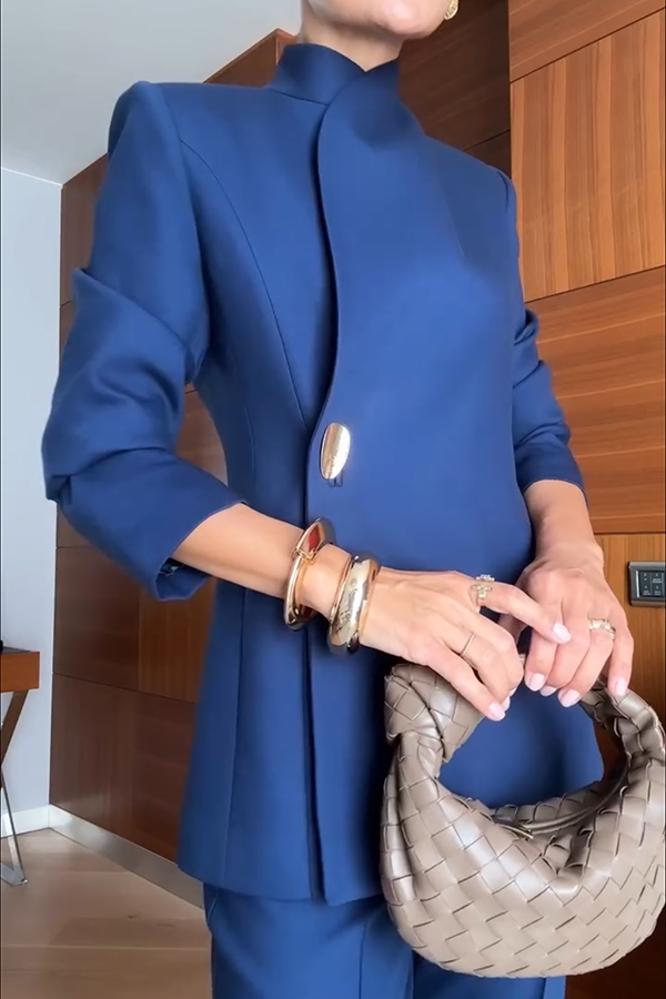 Exquisite and Fashionable Stand Lapel Neck Metal Button Long Sleeve Blazer-consonak