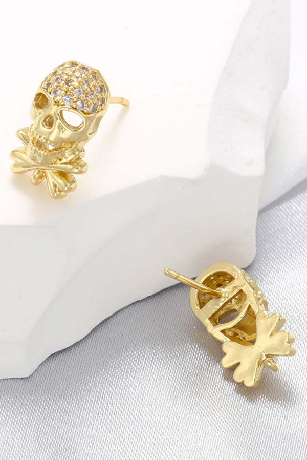 Halloween Zircon Skull Stud Earrings-consonak