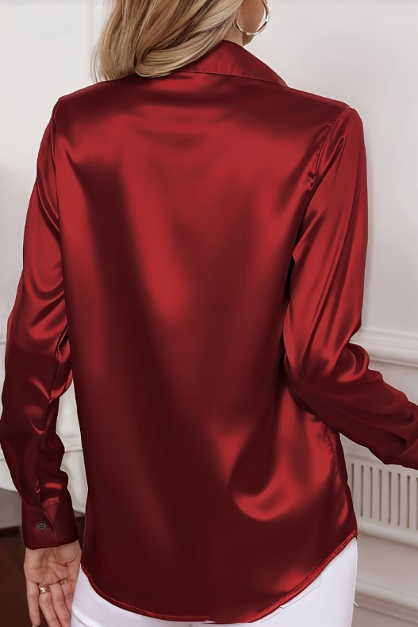 Solid Color Collared Long-sleeved Casual Button-down Shirt-consonak
