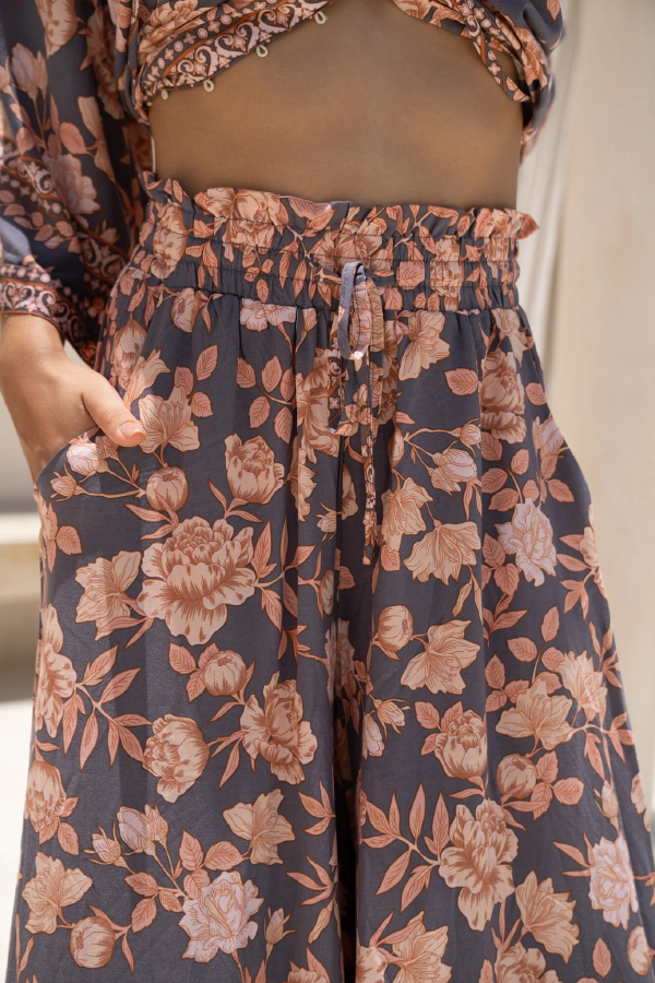 Floral Print Casual Elastic Waist Pocket Loose Wide-leg Pants-consonak