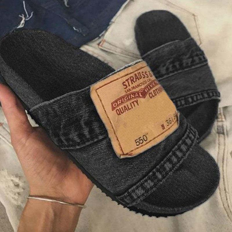 Denim Open Toe Slippers-consonak