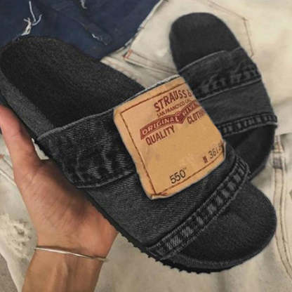 Denim Open Toe Slippers-consonak