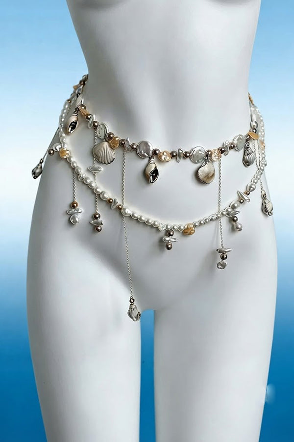 Pearl, Shell, and Conch Tassel Body Chain-Consonak
