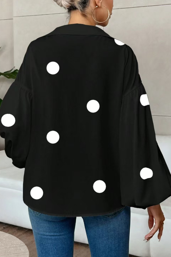 Stylish Polka Dot Print Collared Puff Sleeve Loose Shirt | Consonak