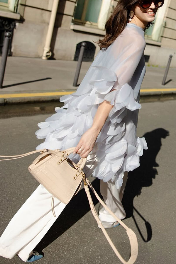 Cleo Sheer Hand-crafted Floral Petal Trim Back Tie-up Loose Cape