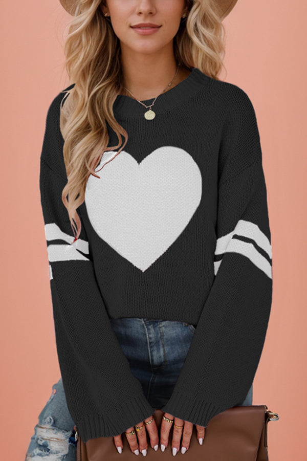 Fashionable Heart-shaped Jacquard Long-sleeved Loose Knit Sweater-consonak