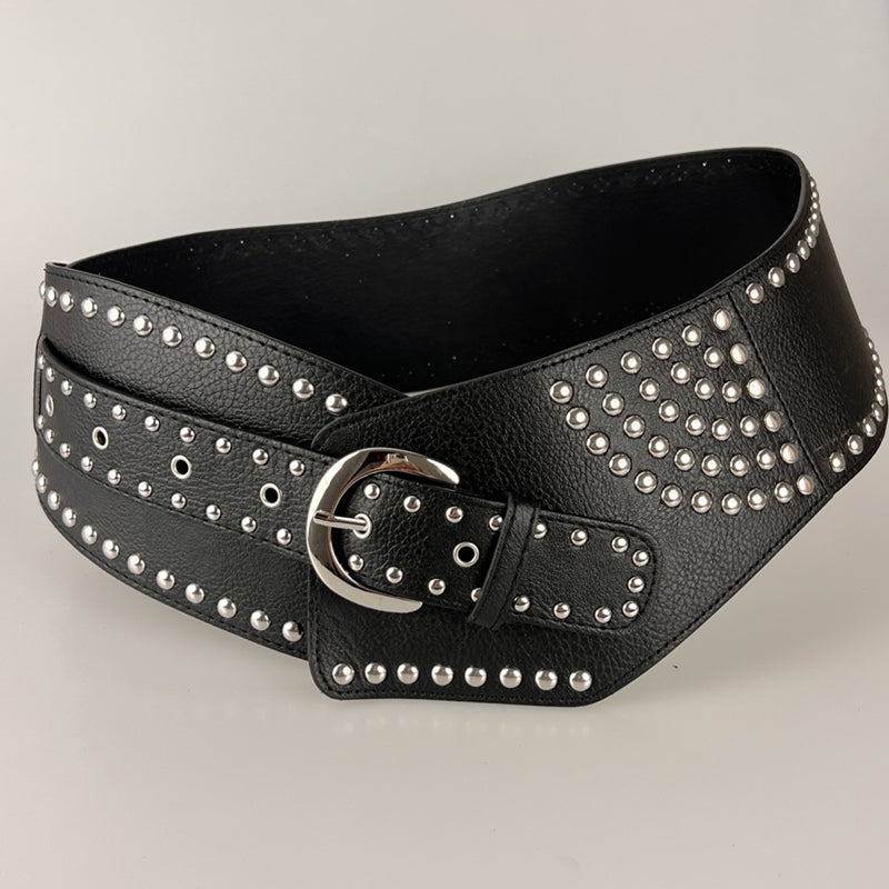 Vintage Faux Leather Rivet Pin Buckle Wide Belt | Consonak