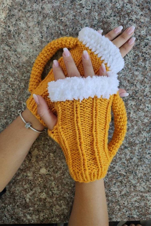 3D Beer Mug Shape Knitted Half Finger Gloves-consonak