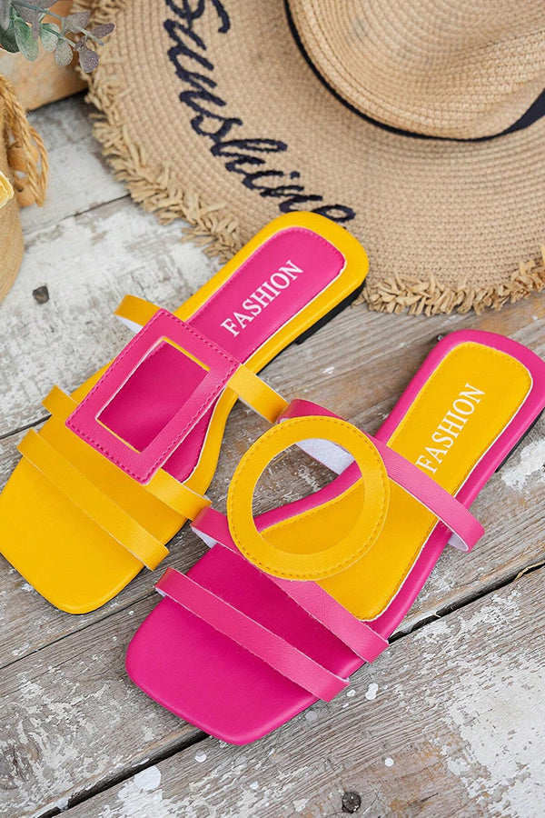 Fashionable and Casual Color-blocked Simple Flat Sandals-consonak